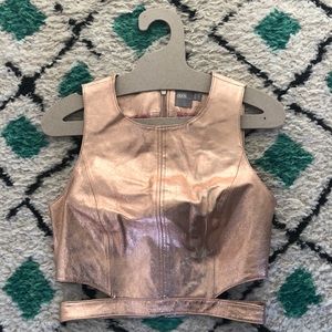 Copper metallic cropped authentic leather top